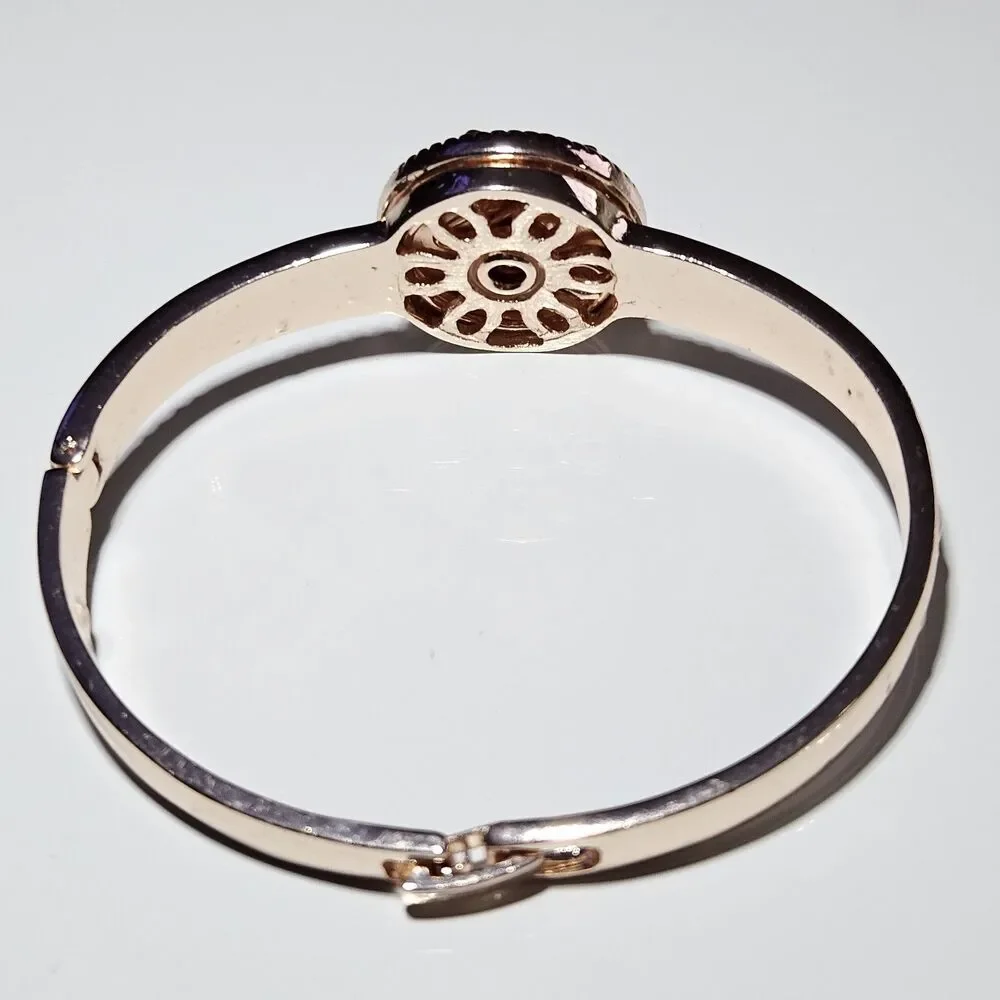 Rose Gold Snap Bracelet Blue And Clear Rhinestone Flower Approx 7
